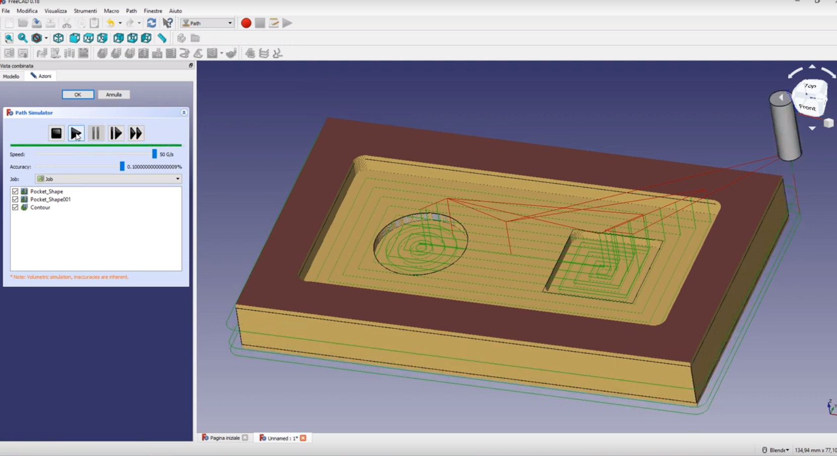 FreeCAD pocket con outline i percorsi per la creazione del gcode