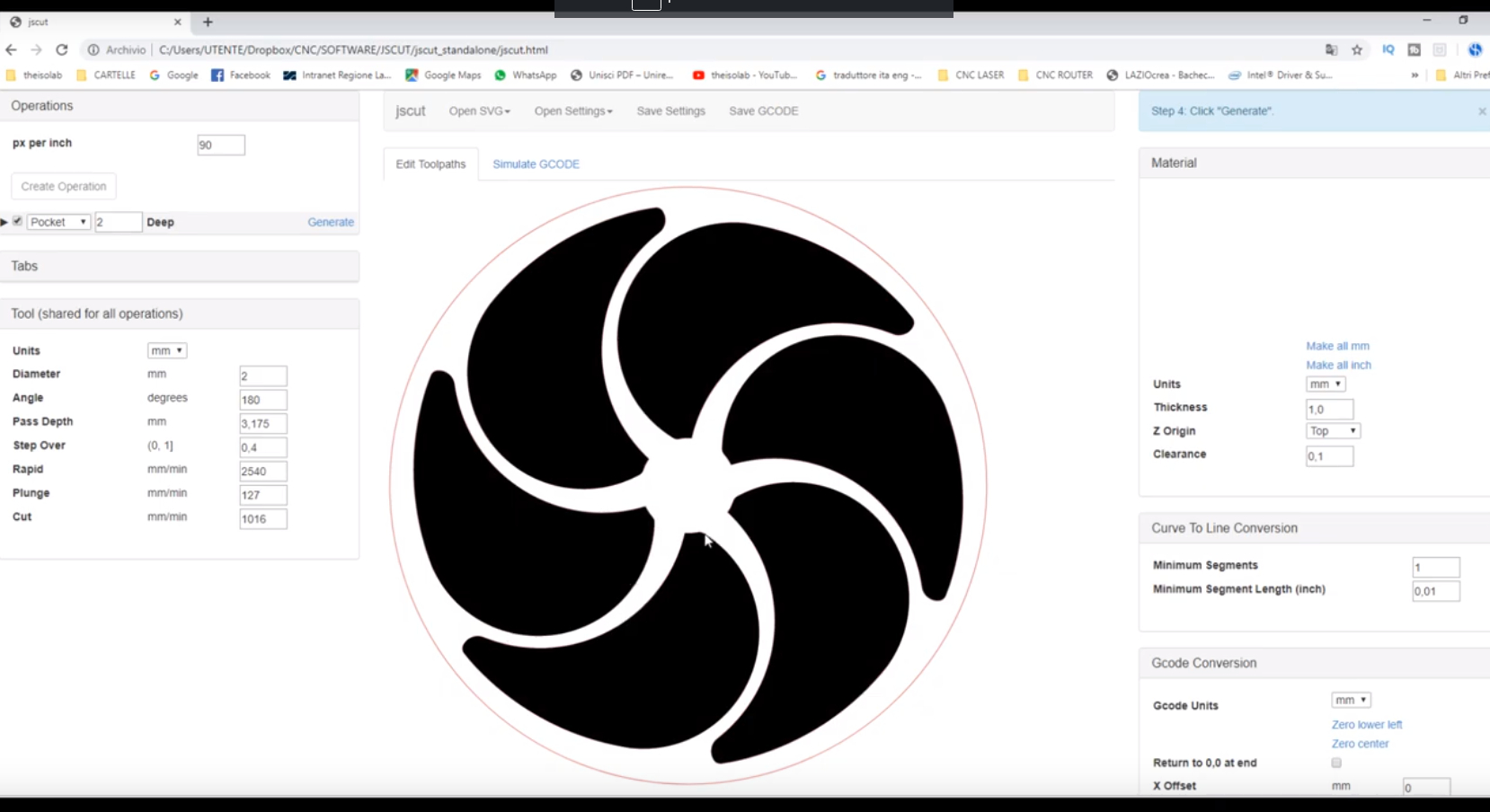 GCode per realizzare un ciondolo in legno e resina epossidica con Jscut (alternativa Inkscape) 1