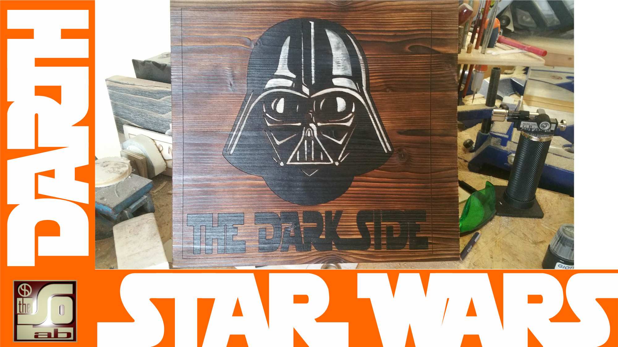 Star Wars The Dark Side Darth Vader stampato a laser su legno bruciato e colorato