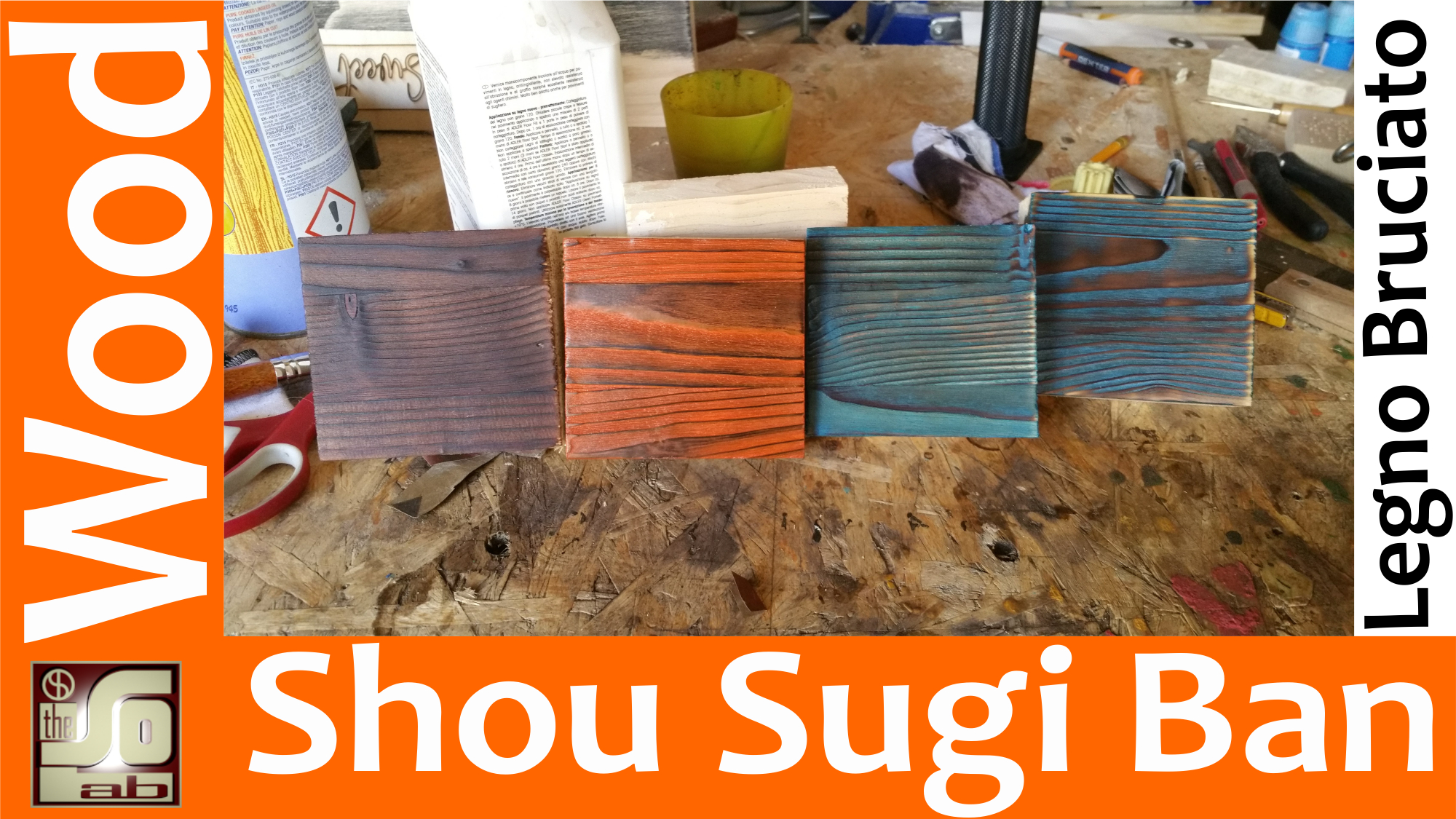 Shou sugi ban - Tavola di legno bruciata colorata (burning wood)