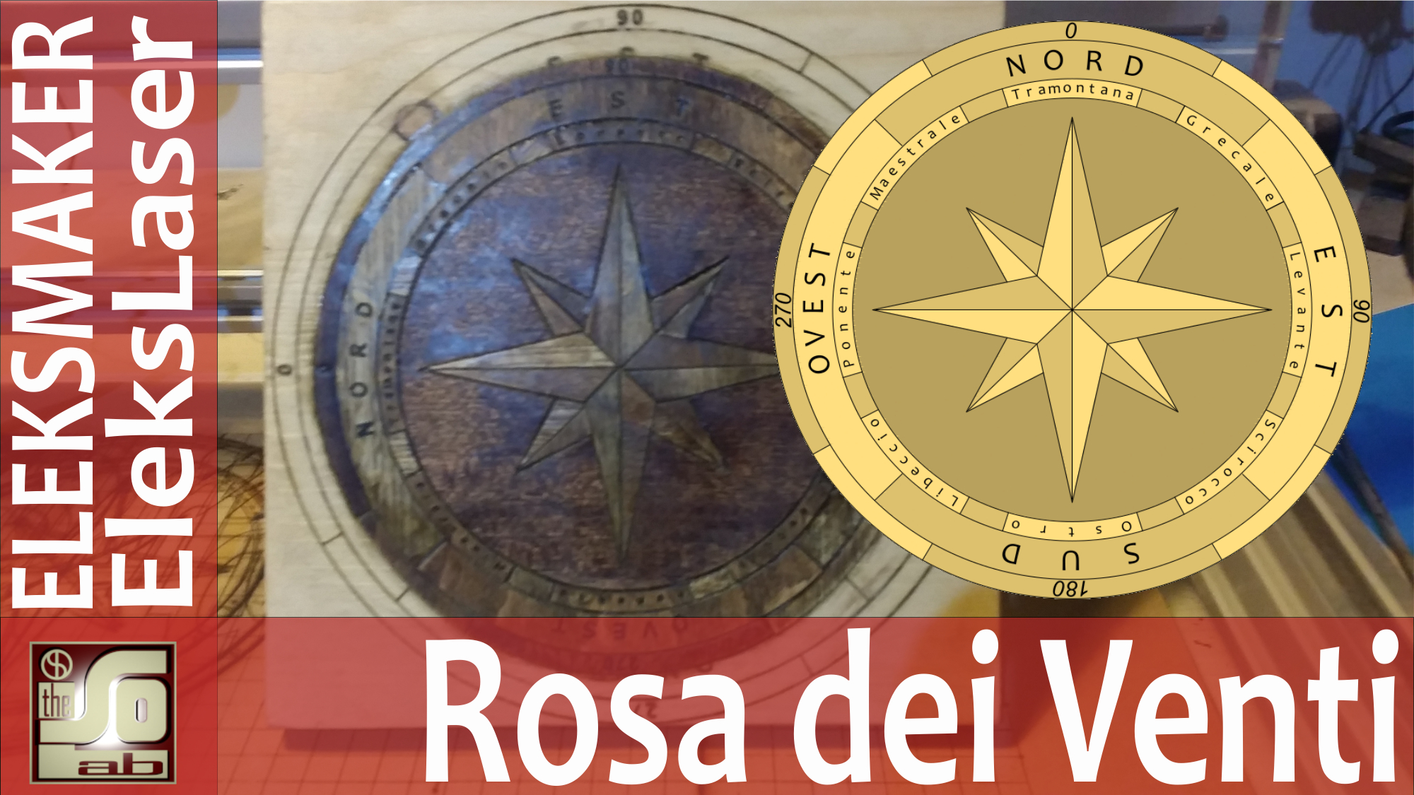 Rosa dei venti in piallaccio con cnc laser