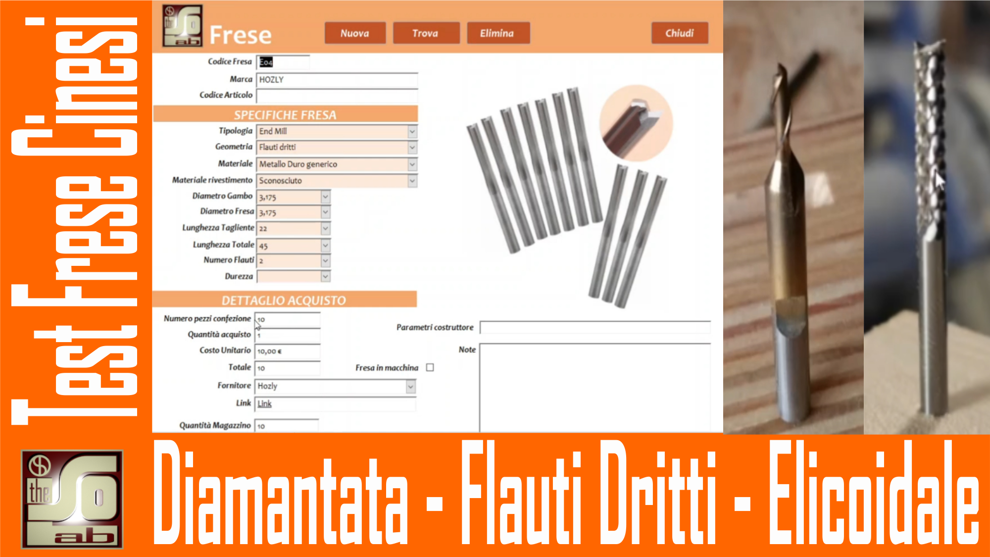 Test frese cinesi su cnc autocostruita - Diamantata - Flauti dritti - Elicoidale