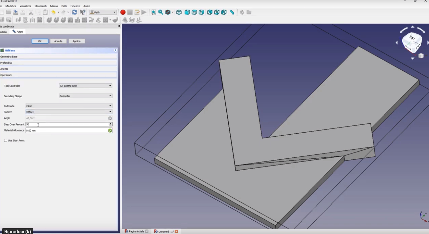 FreeCAD Modello 3d Squadretta Cerca Centro