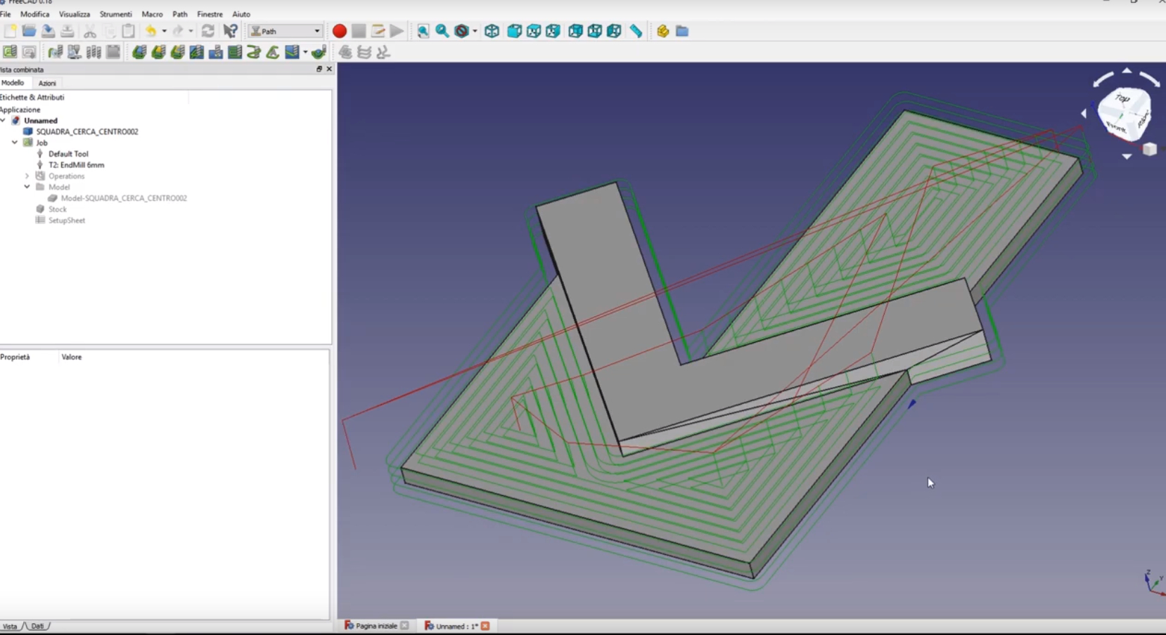 FreeCAD Modello 3d Squadretta Cerca Centro con lavorazioni Path