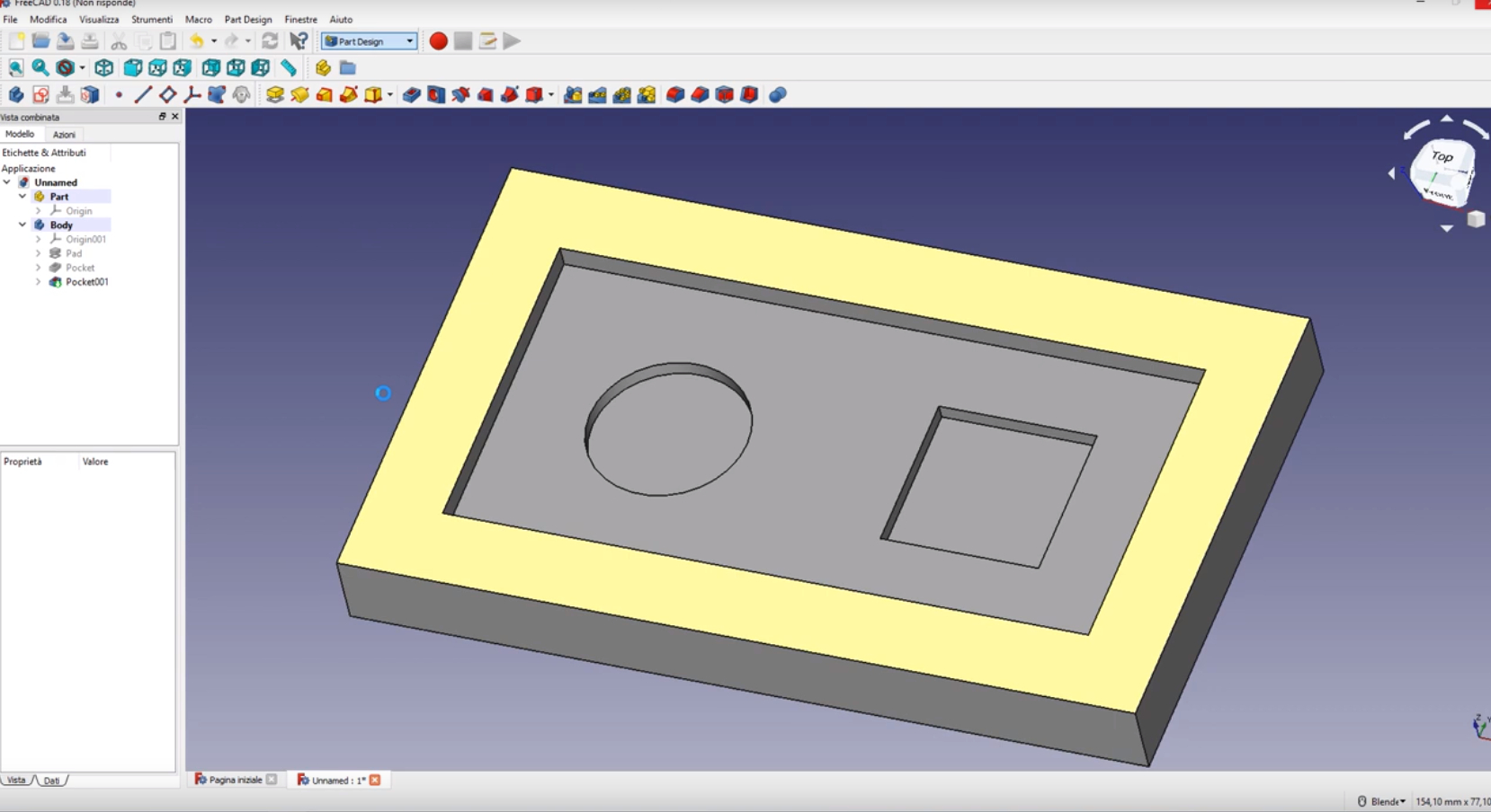 FreeCAD pocket con outline il modello