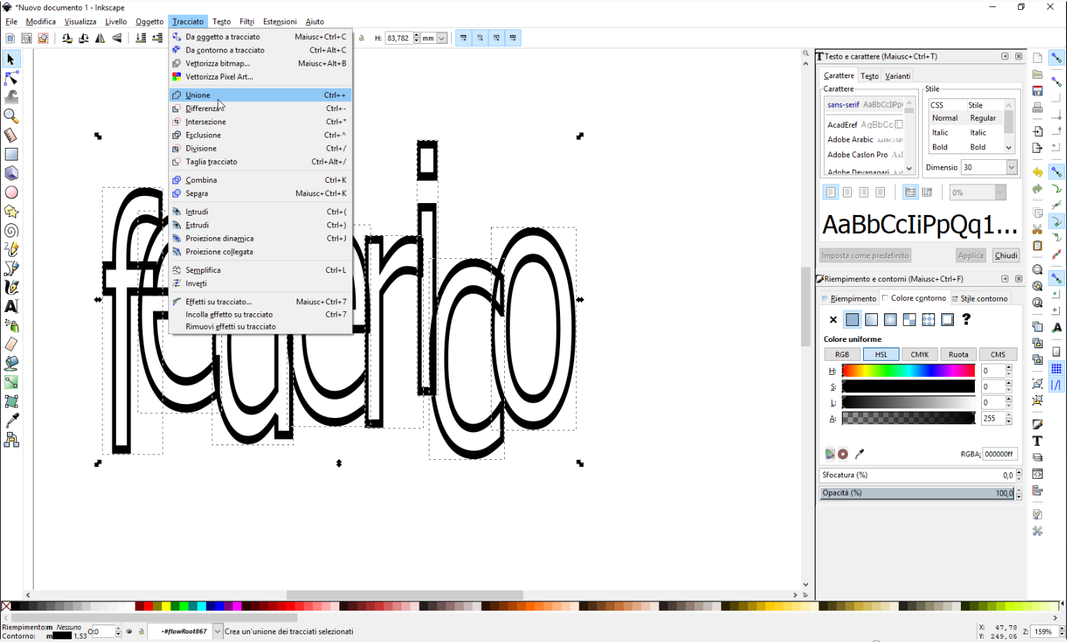 Creazione gcode con inkscape scritta unita