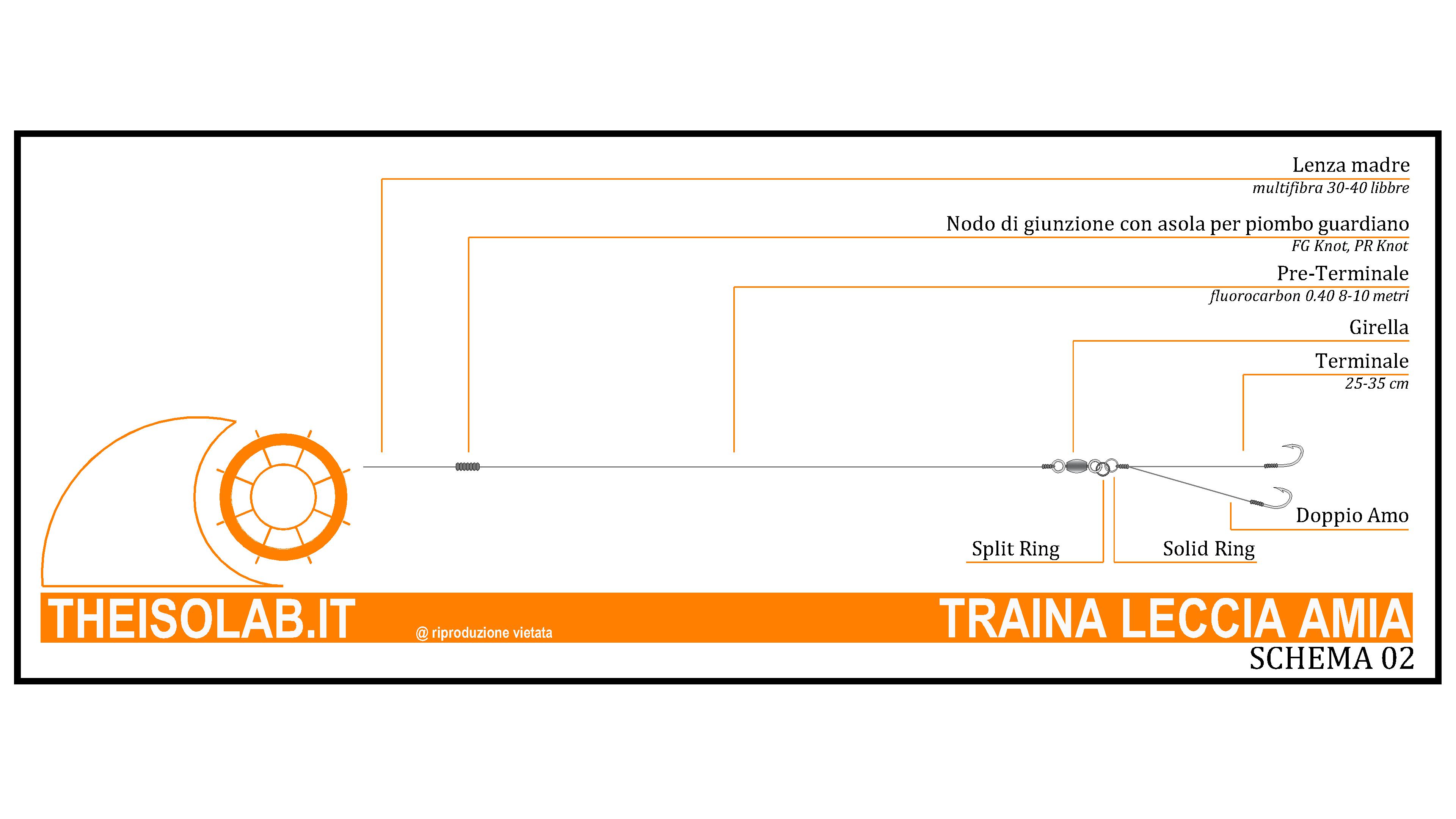 Traina alla Leccia Amia con doppio amo con solid ring e split ring Traina alla Leccia Amia