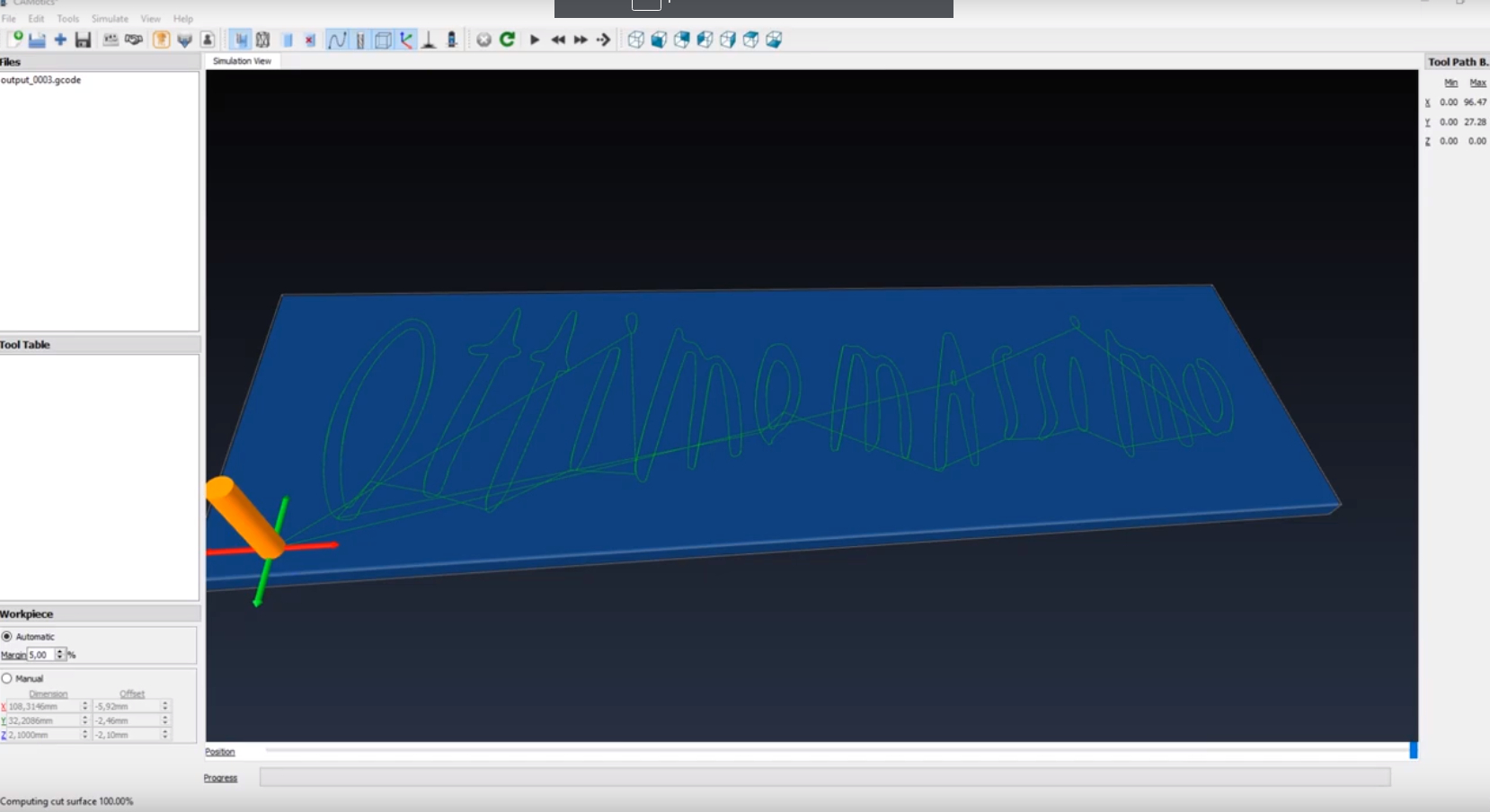 Tutorial Inkscape - Creazione gcode per cnc laser con Inkscape anteprima cn CAMotics
