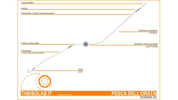 Pesca dell'orata Terminale con piombo scorrevole a sfera Pesca dell'orata Terminale con piombo scorrevole a sfera